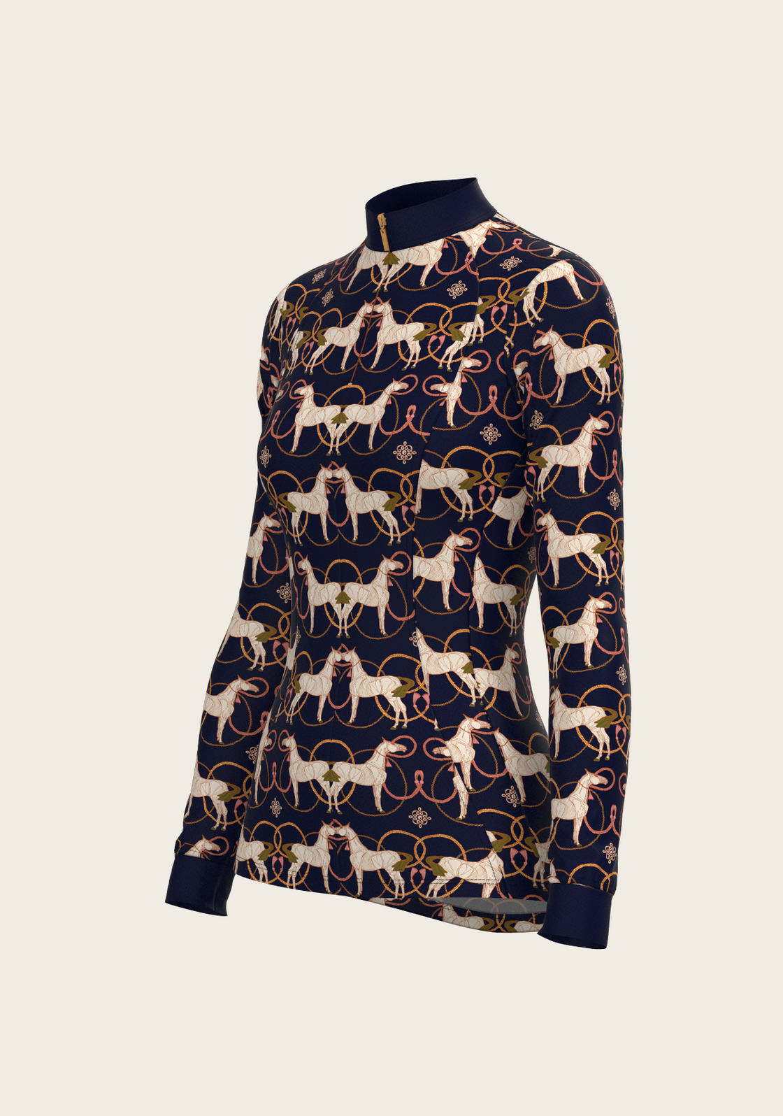 Roped Horses on Navy Quarter Zip Sun Shirt