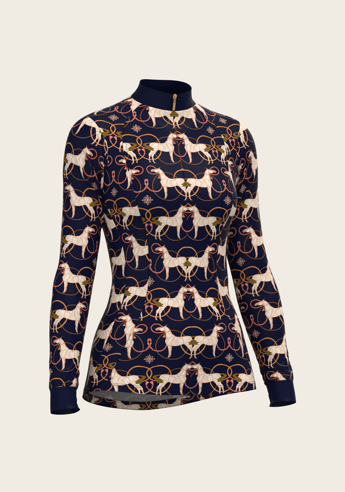 Roped Horses on Navy Quarter Zip Sun Shirt