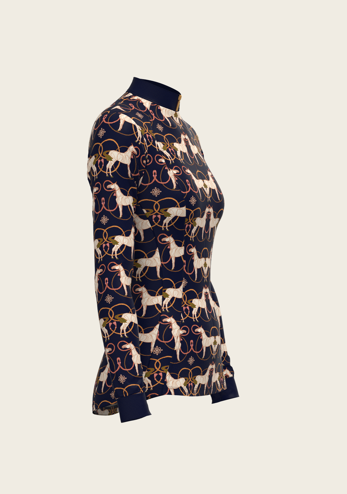 Roped Horses on Navy Quarter Zip Sun Shirt