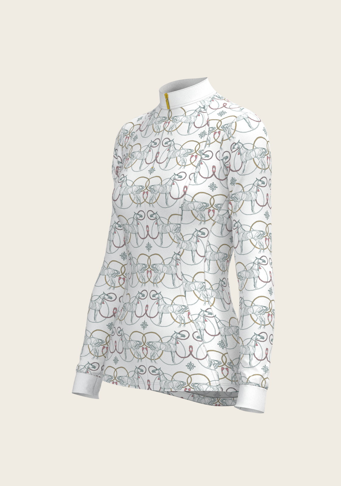 Teal Roped Horses on White Quarter Zip Sun Shirt