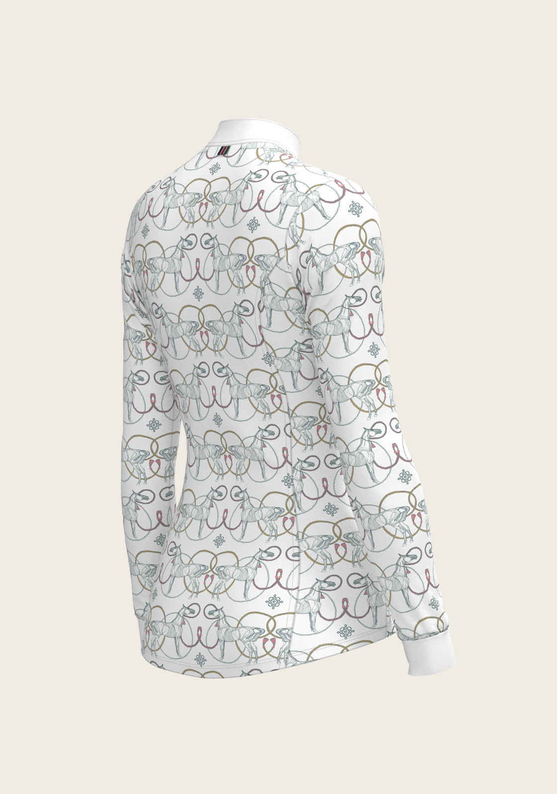 Teal Roped Horses on White Quarter Zip Sun Shirt