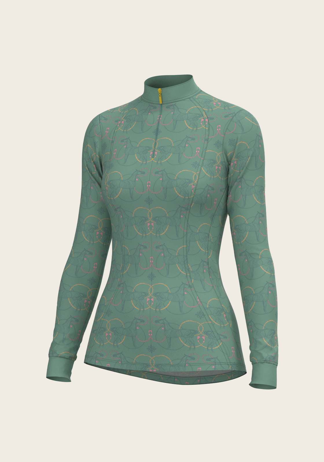 Teal Roped Horses on Teal Quarter Zip Sun Shirt