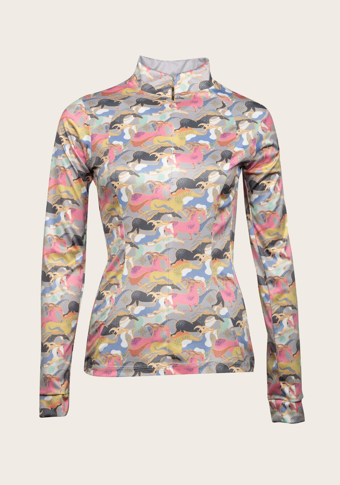 Espoir Running Horses Grey Quarter Zip Sun Shirt