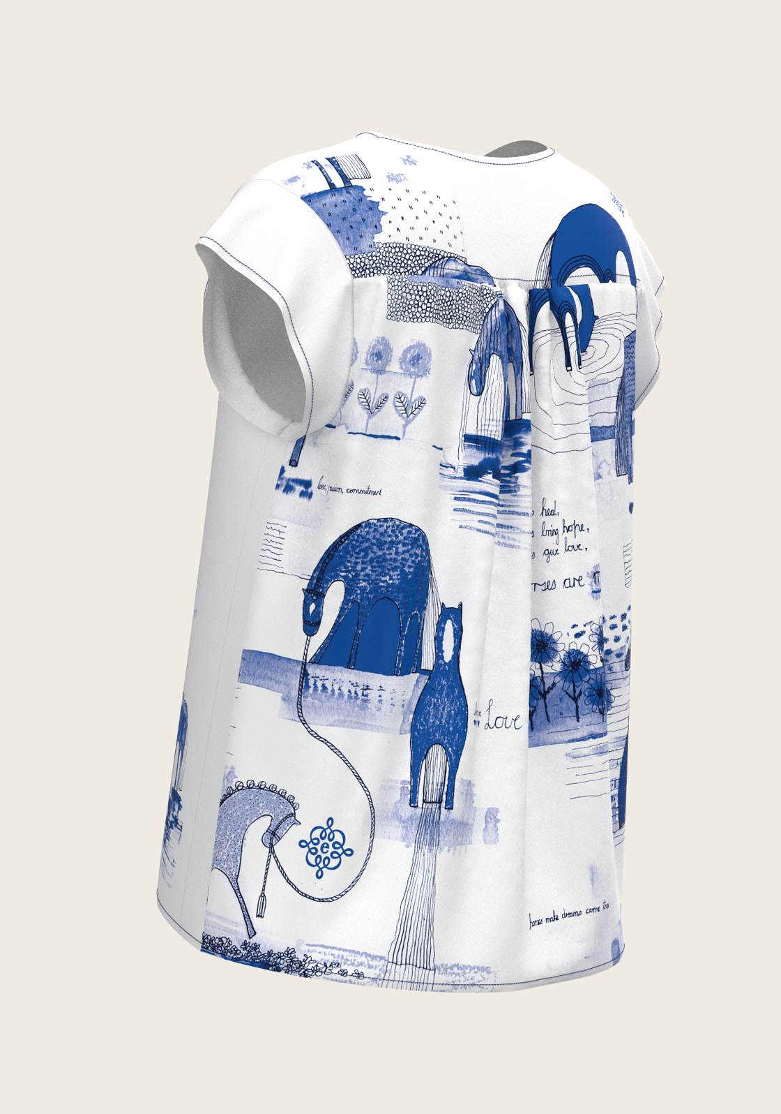 Daydreaming Horses in Blue Loose Fitting V Neck Shirt