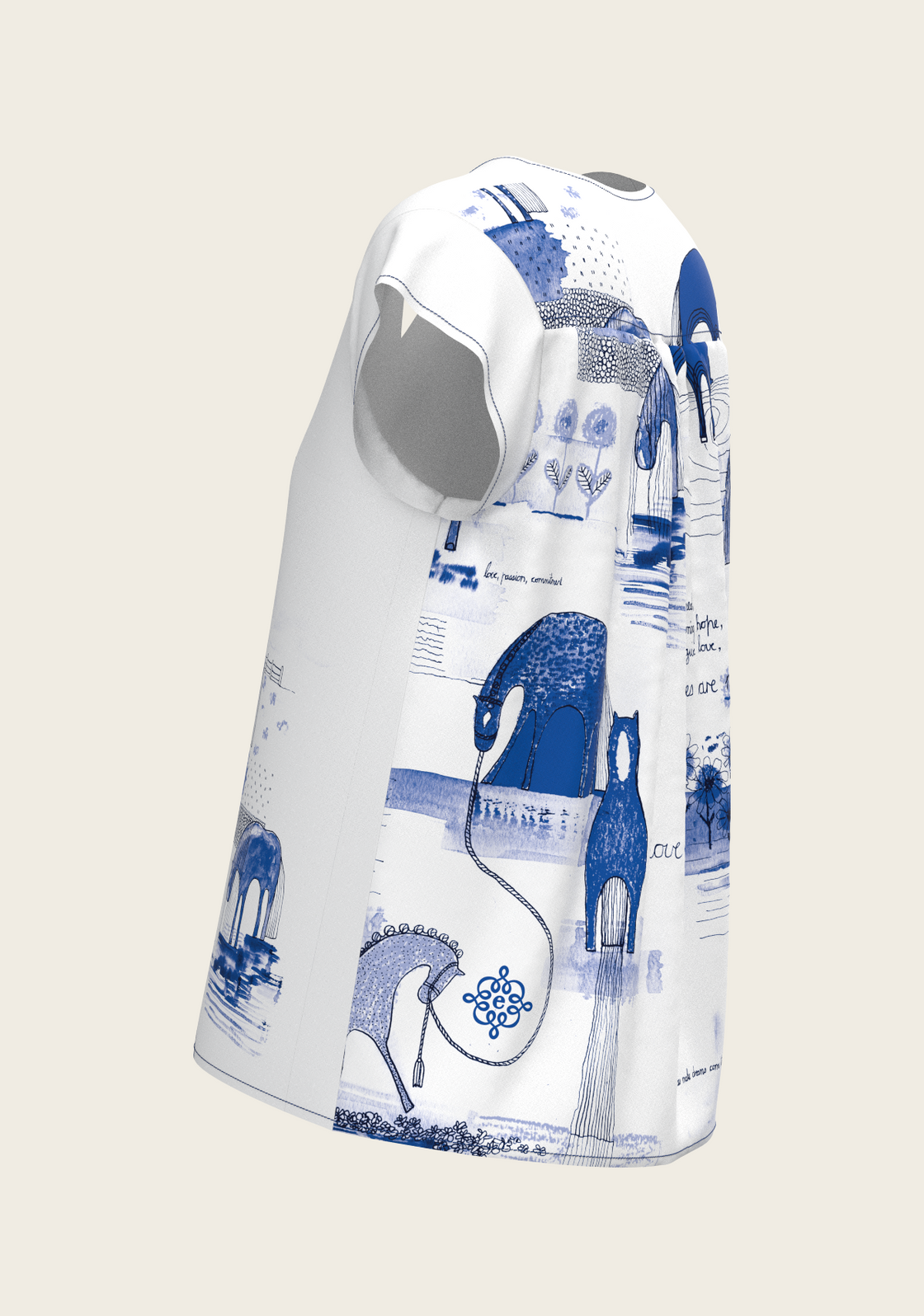Daydreaming Horses in Blue Loose Fitting V Neck Shirt