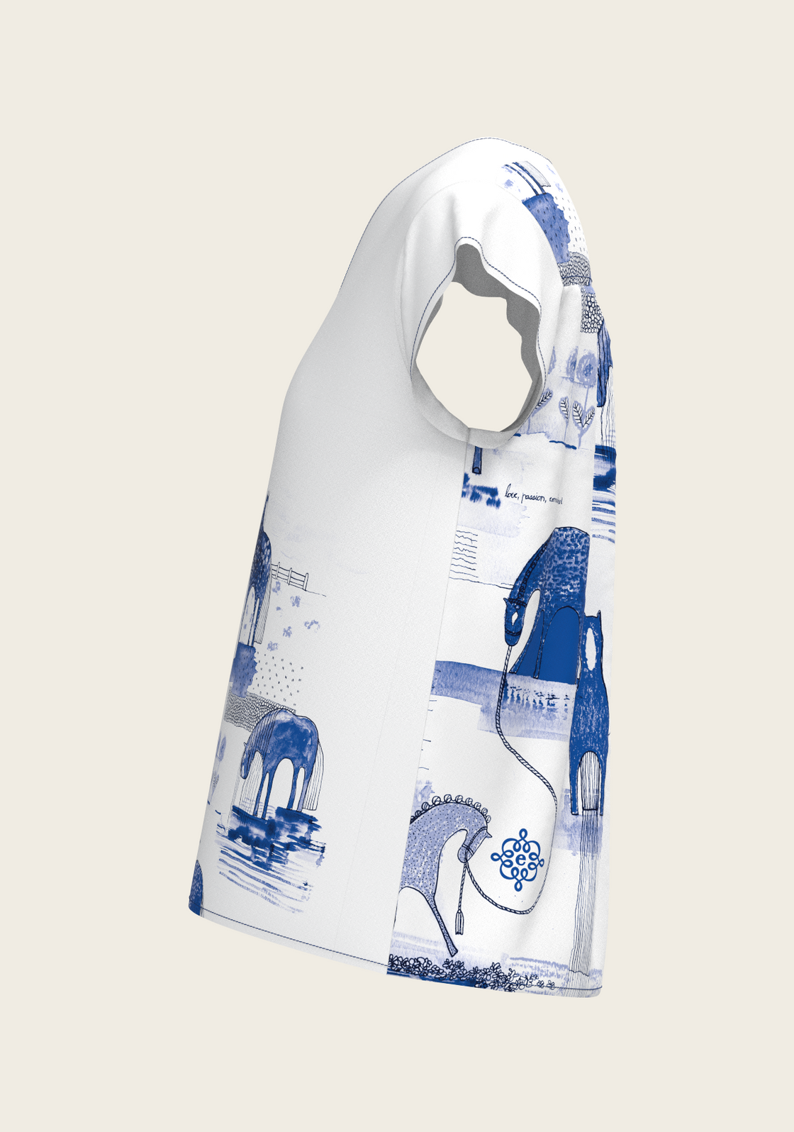 Daydreaming Horses in Blue Loose Fitting V Neck Shirt