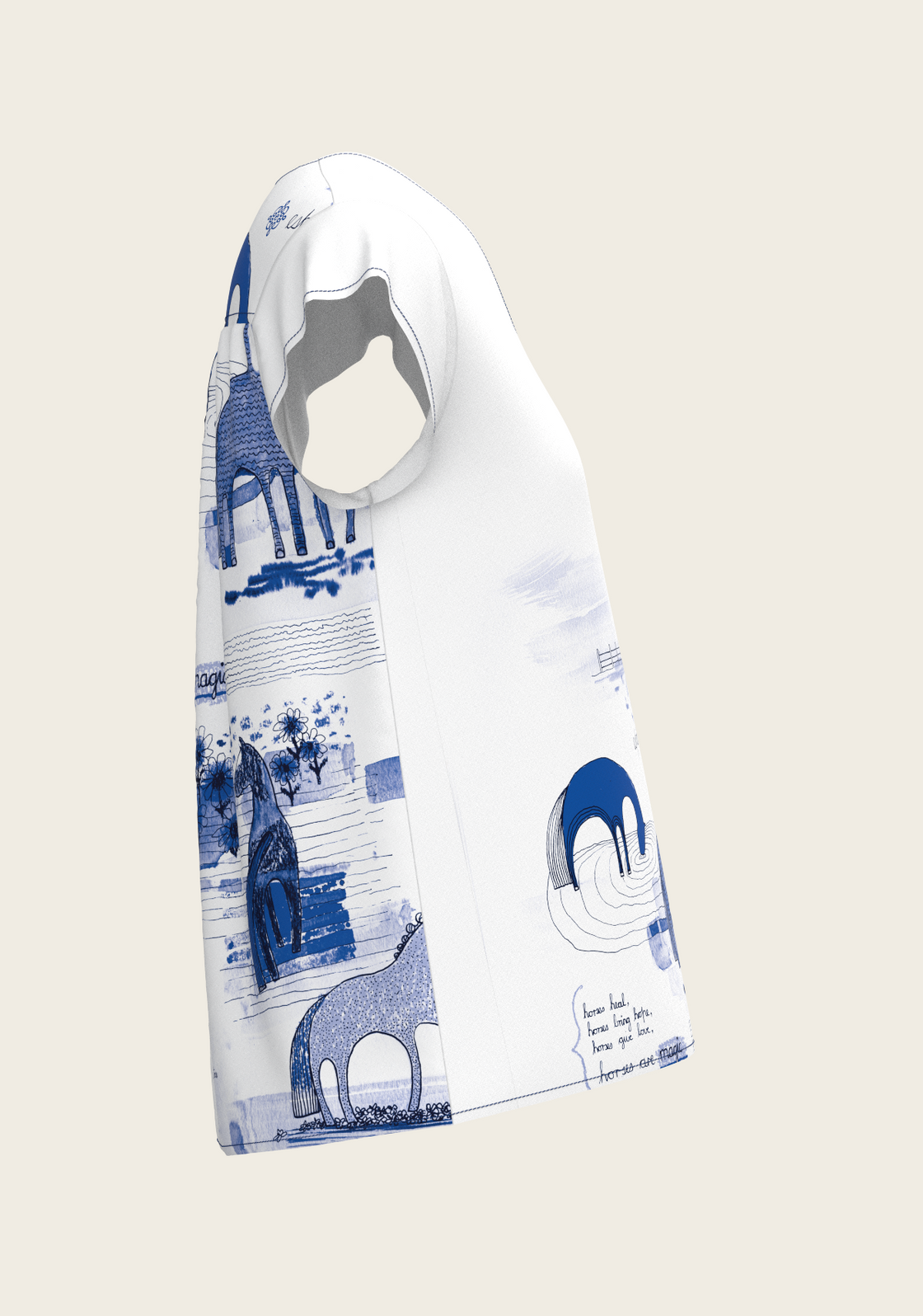Daydreaming Horses in Blue Loose Fitting V Neck Shirt