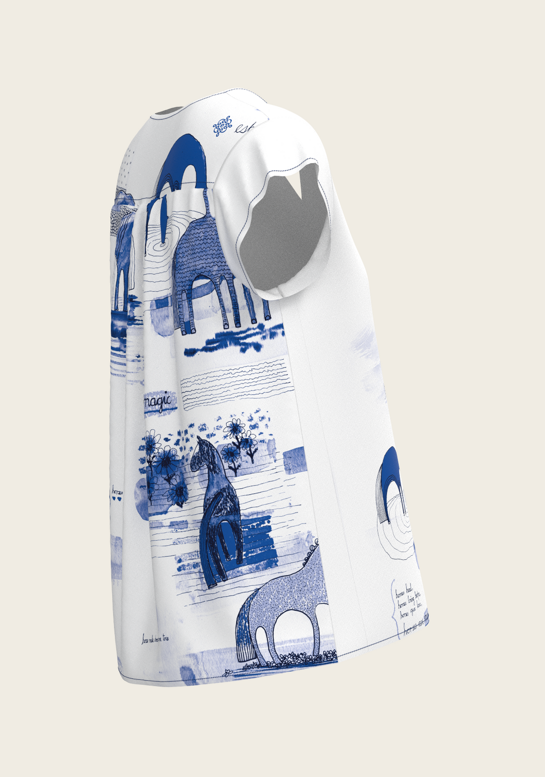Daydreaming Horses in Blue Loose Fitting V Neck Shirt