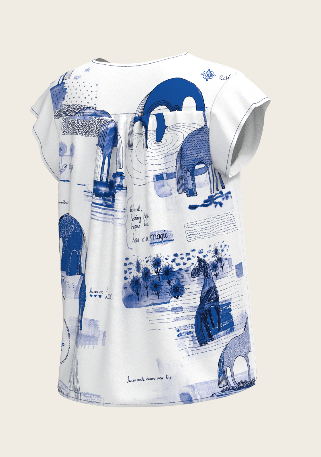 Daydreaming Horses in Blue Loose Fitting V Neck Shirt