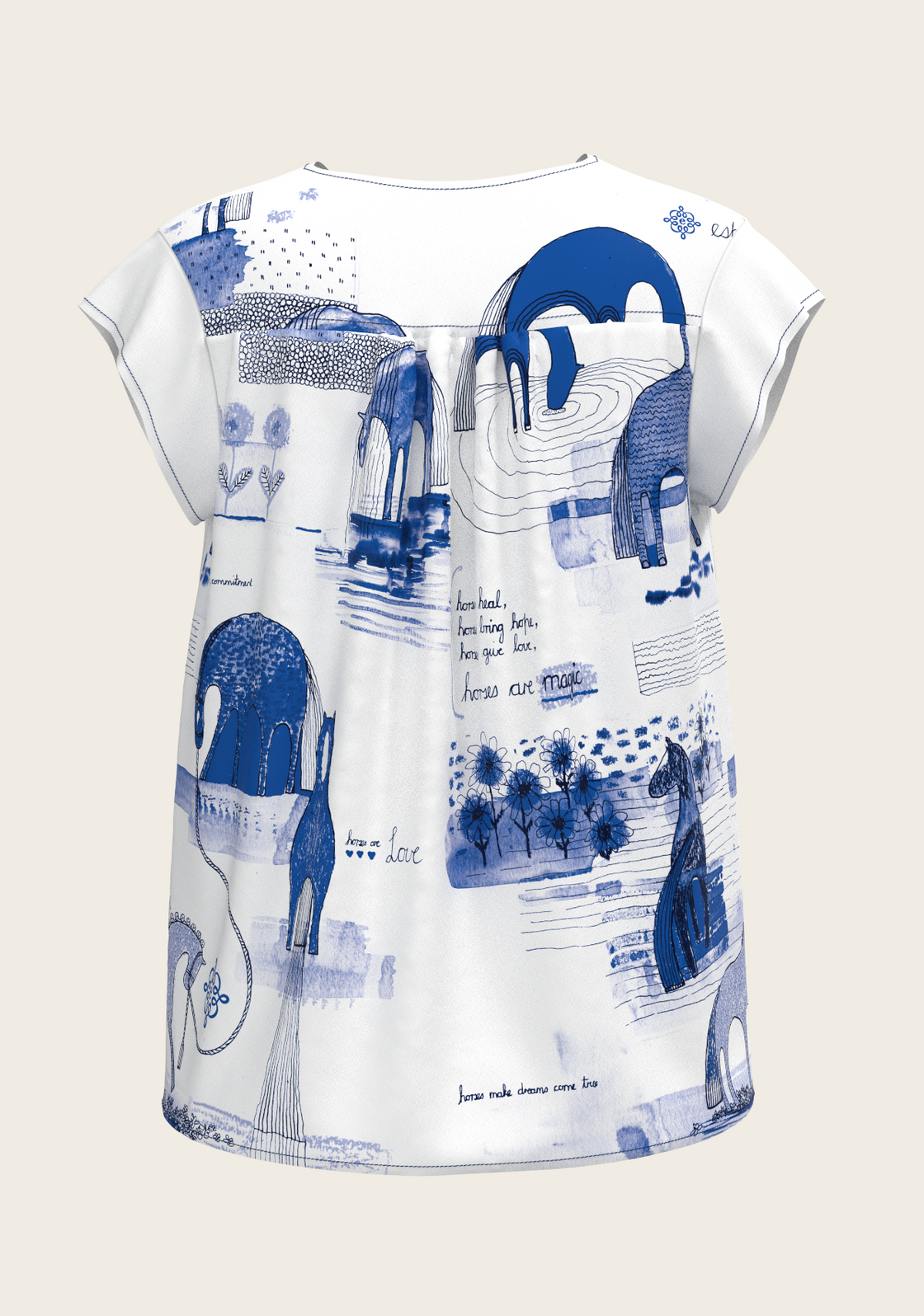 Daydreaming Horses in Blue Loose Fitting V Neck Shirt
