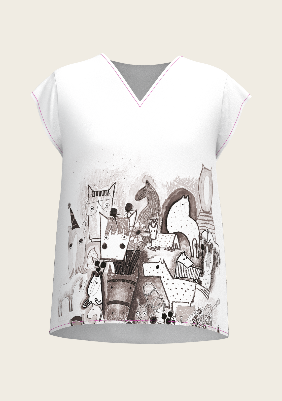 The Horse Fair Monochrome Loose Fitting V Neck Shirt